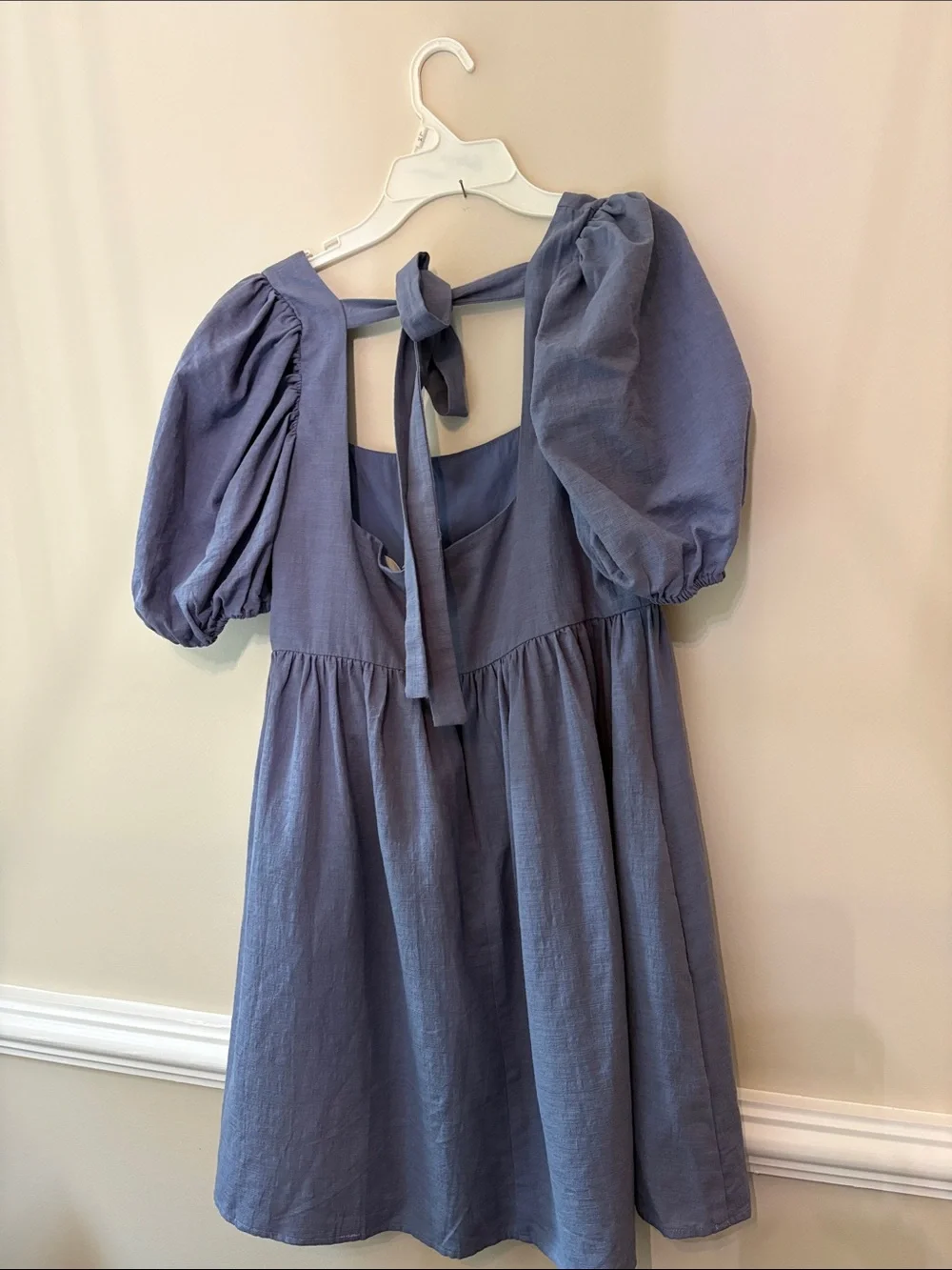 Altar'd State Dusty Blue Puff-Sleeve Tie-Back Dress